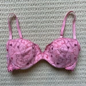 Pink Embroidered Heart Bra